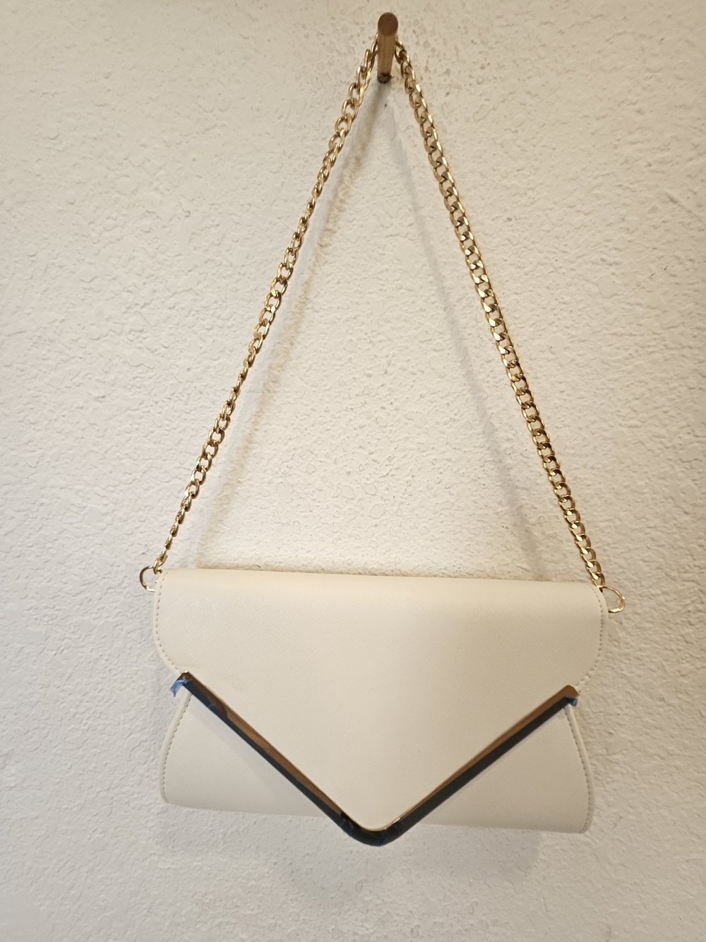 White Asymmetrical Envelope Evening Clutch Bag